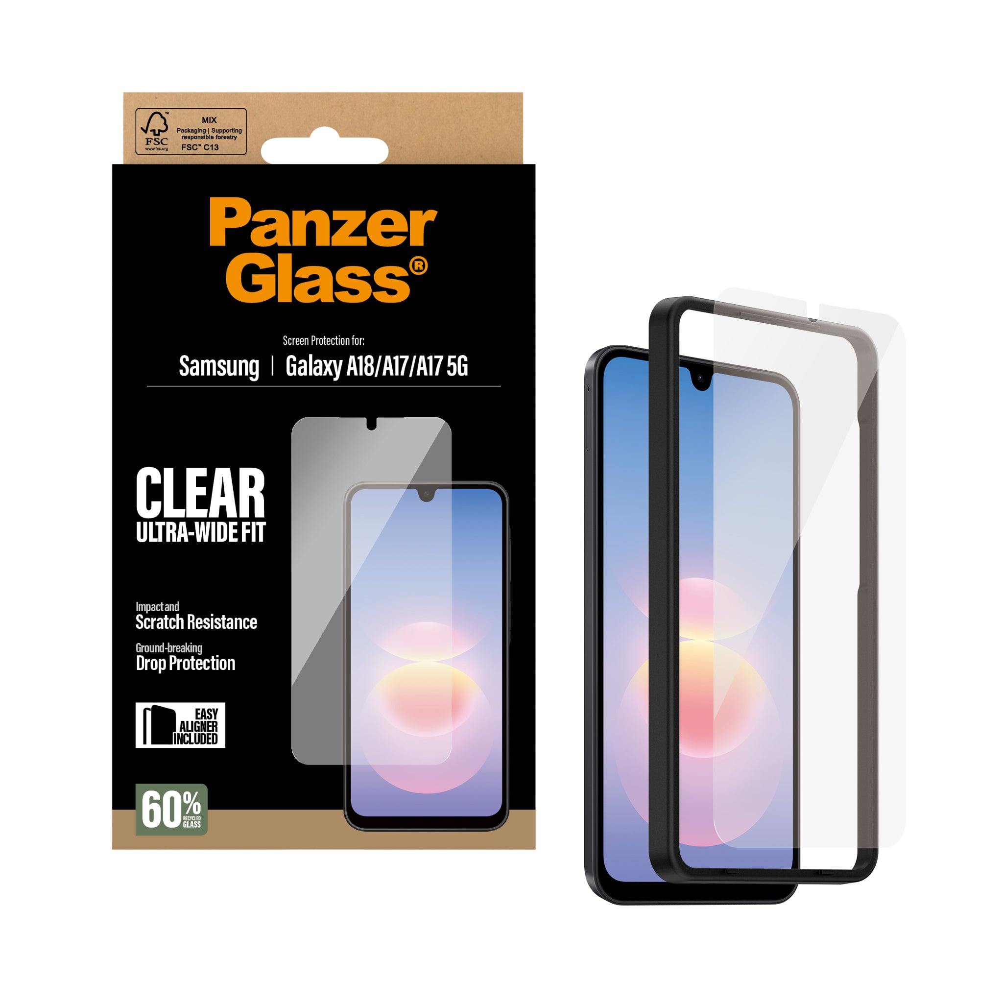 PanzerGlass® Skærmbeskyttelse Samsung Galaxy A18 | A17 | A17 5G | Ultra-Wide Fit m. EasyAligner